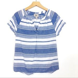 GH BASS striped short sleeve blouse too shirt tee blue white classic preppy